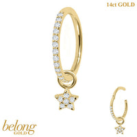 belong Solid Gold 1.2mm Pave Set Jewelled Edge Hinged Clicker Ring with 5 Point CZ Jewelled Star Charm