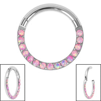 Titanium Pave Set Synth Opal Eternity Hinged Clicker Ring