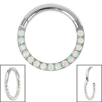 Titanium Pave Set Synth Opal Eternity Hinged Clicker Ring