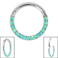 Titanium Pave Set Synth Opal Eternity Hinged Clicker Ring