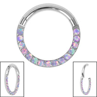 Titanium Pave Set Synth Opal Eternity Hinged Clicker Ring