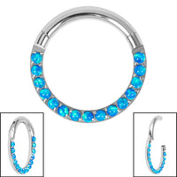 Titanium Pave Set Synth Opal Eternity Hinged Clicker Ring
