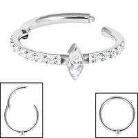 Titanium Marquise Pave Set Jewelled Edge Hinged Clicker Ring