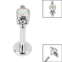 Titanium Internally Threaded Labrets 1.2mm - Titanium Bezel Set Single Jewelled Asia Top