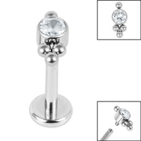Titanium Internally Threaded Labrets 1.2mm - Titanium Bezel Set Single Jewelled Asia Top