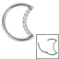 Titanium Claw Set Jewelled Crescent Moon Hinged Clicker Ring