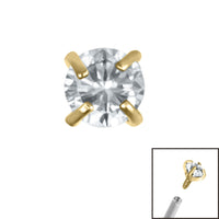Gold Titanium Claw Set Round CZ Jewel for Internal Thread shafts in 1.2mm