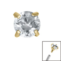 Gold Titanium Claw Set Round CZ Jewel for Internal Thread shafts in 1.2mm