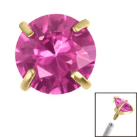 Gold Titanium Claw Set Round CZ Jewel for Internal Thread shafts in 1.2mm