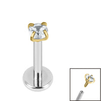 Titanium Internally Threaded Labrets 1.2mm - Gold Titanium Claw Set Round CZ Jewel