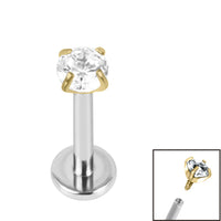 Titanium Internally Threaded Labrets 1.2mm - Gold Titanium Claw Set Round CZ Jewel