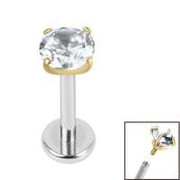 Titanium Internally Threaded Labrets 1.2mm - Gold Titanium Claw Set Round CZ Jewel