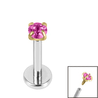 Titanium Internally Threaded Labrets 1.2mm - Gold Titanium Claw Set Round CZ Jewel