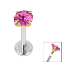 Titanium Internally Threaded Labrets 1.2mm - Gold Titanium Claw Set Round CZ Jewel