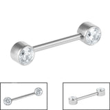 Titanium Internal Thread Double Jewelled Nipple Bar - Front Facing Jewelled Disks