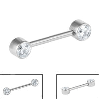 Titanium Internal Thread Double Jewelled Nipple Bar - Front Facing Jewelled Disks