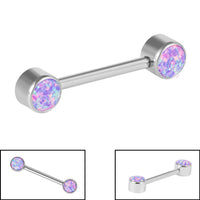 Titanium Internal Double Opal Nipple Bar - Front Facing Synth Opal Disks