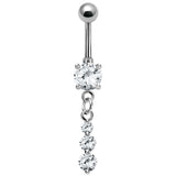 Belly Bar - Claw Set CZ Jewelled with Claw Set Triple Jewelled Charm