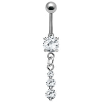 Belly Bar - Claw Set CZ Jewelled with Claw Set Triple Jewelled Charm