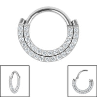 Titanium Pave Set Jewelled Double Row Eternity Hinged Clicker Ring