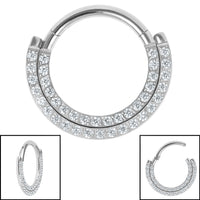 Titanium Pave Set Jewelled Double Row Eternity Hinged Clicker Ring
