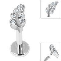 Titanium Internally Threaded Labrets 1.2mm - Steel Claw Set Jewelled Leaf