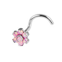 Titanium Claw Set Synth Opal Flower Nose Stud