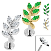 Titanium Internally Threaded Labrets 1.2mm - Titanium Claw Set Jewelled Vine