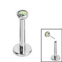Titanium Threadless Labrets - Titanium (Bend/Push fit) Bezel Set Jewelled Balls 0.8mm Gauge
