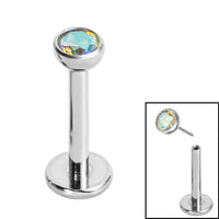 Titanium Threadless Labrets - Titanium (Bend/Push fit) Bezel Set Jewelled Balls 0.8mm Gauge