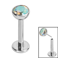 Titanium Threadless Labrets - Titanium (Bend/Push fit) Bezel Set Jewelled Balls 1.0mm Gauge