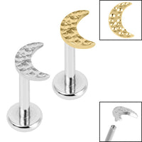 Titanium Internally Threaded Labrets 1.2mm - Titanium Hammered Crescent Moon