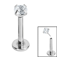 Titanium Threadless Labrets - Titanium (Bend-fit) Claw Set CZ Jewels 0.8mm Gauge - 5-8mm length