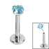 Titanium Threadless Labrets - Titanium (Bend-fit) Claw Set CZ Jewels 0.8mm Gauge - 5-8mm length