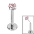 Titanium Threadless Labrets - Titanium (Bend-fit) Claw Set CZ Jewels 0.8mm Gauge - 5-8mm length