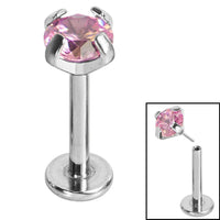 Titanium Threadless Labrets - Titanium (Bend-fit) Claw Set CZ Jewels 0.8mm Gauge - 5-8mm length