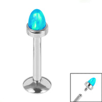 Titanium Internally Threaded Labrets 1.2mm - Titanium Bezel Set Synth Opal Cone