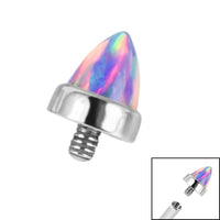 Titanium Bezel Set Synth Opal Cone for Internal Thread shafts in 1.6mm. Also fits Dermal Anchor