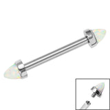 Titanium Internally Threaded Barbell 1.6mm - Titanium Bezel Set Synth Opal Cones