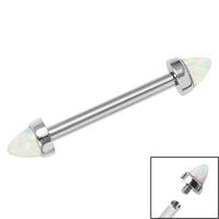 Titanium Internally Threaded Barbell 1.6mm - Titanium Bezel Set Synth Opal Cones