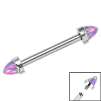 Titanium Internally Threaded Barbell 1.6mm - Titanium Bezel Set Synth Opal Cones