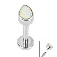 Titanium Internally Threaded Labrets 1.2mm - Titanium Bezel Set Synth Opal Pear