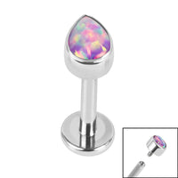 Titanium Internally Threaded Labrets 1.2mm - Titanium Bezel Set Synth Opal Pear