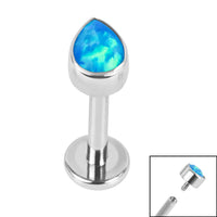 Titanium Internally Threaded Labrets 1.2mm - Titanium Bezel Set Synth Opal Pear