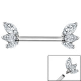 Steel Internal Triple Jewelled Marquise Fan Nipple Bar
