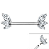 Steel Internal Triple Jewelled Marquise Fan Nipple Bar