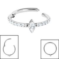 Titanium Marquise Pave Set Jewelled Edge Hinged Clicker Ring