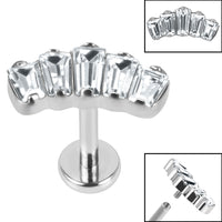 Titanium Internally Threaded Labrets 1.2mm - Titanium Five Jewelled Art Deco Baguette Fan