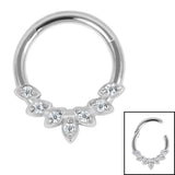 Steel Claw Set Jewelled Laurel Hinged Clicker Ring