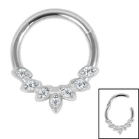 Steel Claw Set Jewelled Laurel Hinged Clicker Ring